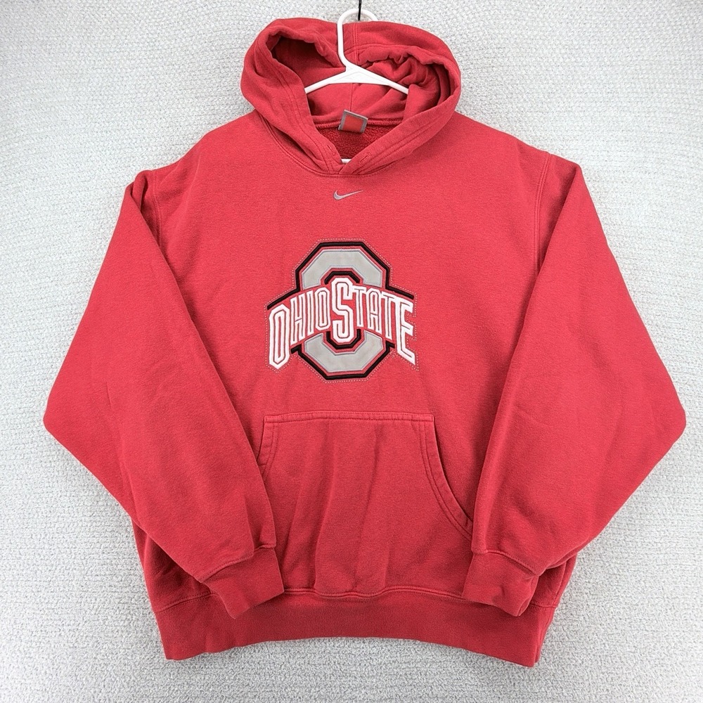 Y2K Nike Team Ohio State Buckeyes Hoodie Mens M Red Center Swoosh Embroidered